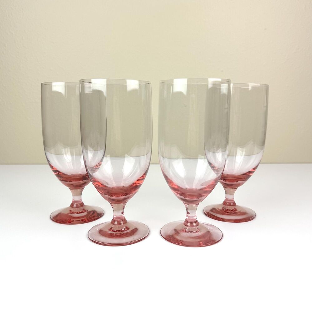 Set of 4 Vintage Fostoria Silhouette Pink Crystal Ice Tea Glasses / Mid-Century